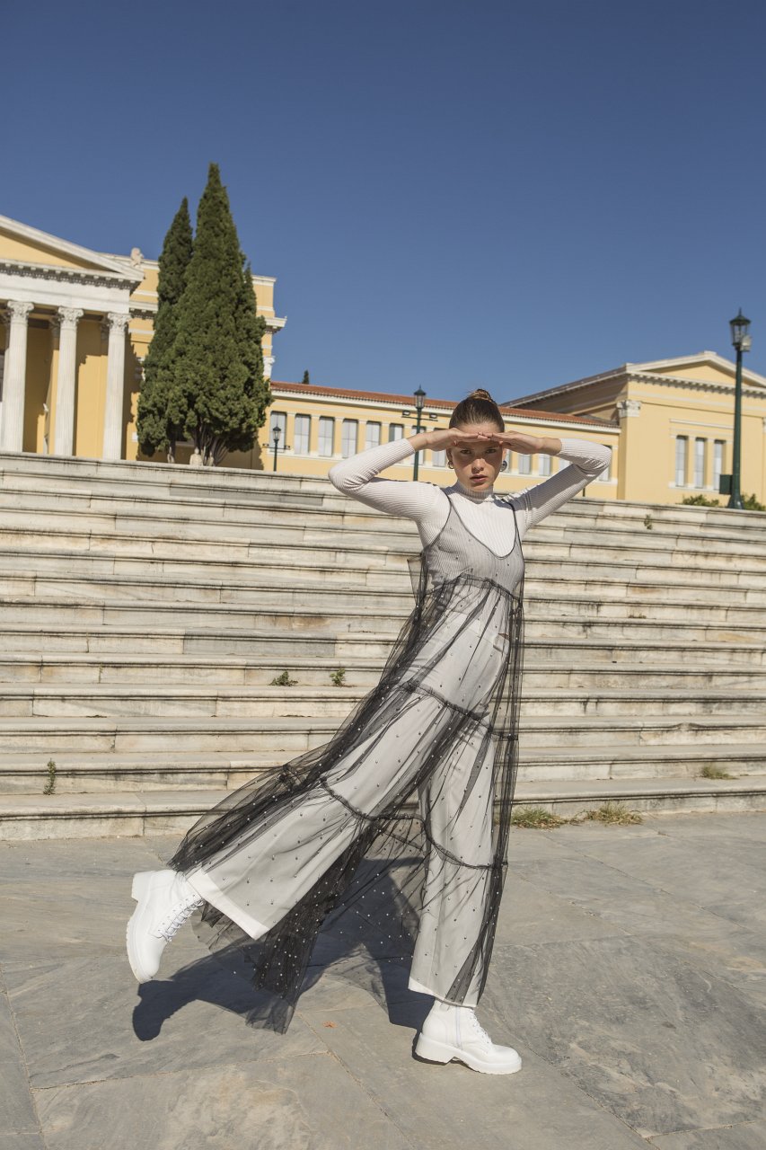 Product preview: Tulle Tutu Skirt Black Tulle Maxi Dress with White Small Pearls