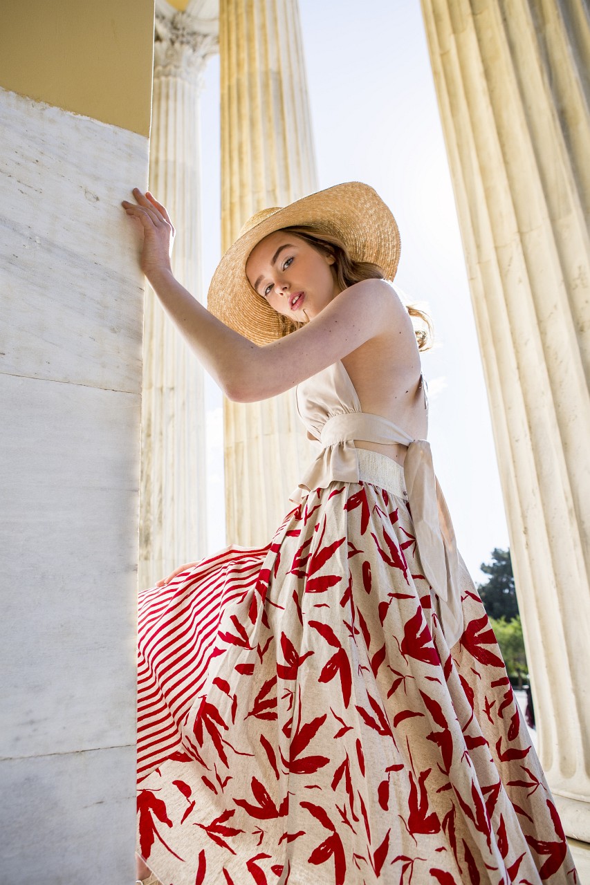 Tutu Skirt Red Beige Linen Floral Skirt