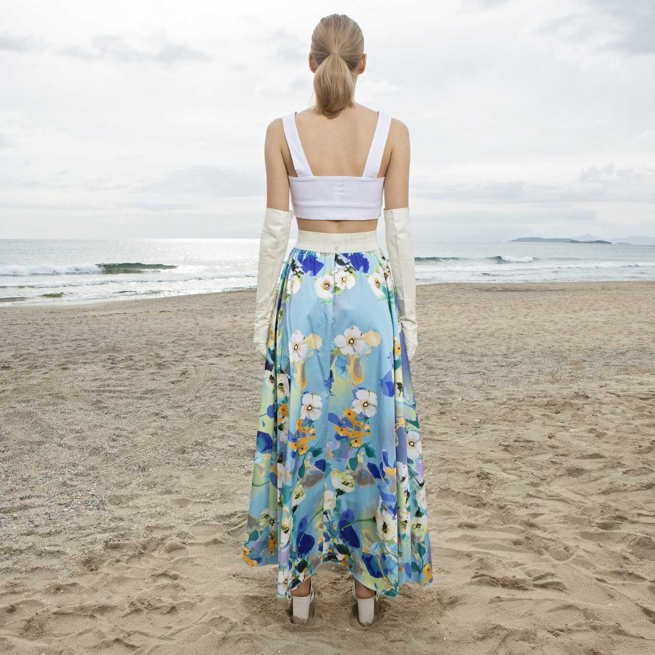 Προεπισκόπηση προϊόντος: Τούλινη Φούστα Μάξι Φούστα Πολύχρωμη με Αποχρώσεις του Μπλε